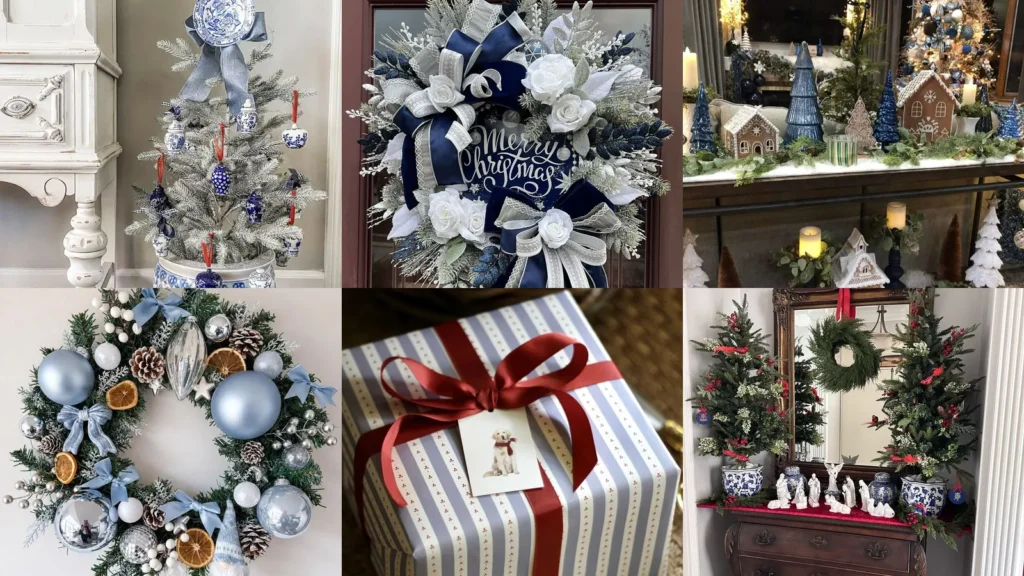 20 Blue and White Christmas Decor Ideas With Bows, Trees and Pretty Details