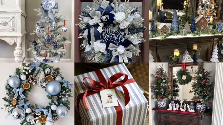 20 Blue and White Christmas Decor Ideas With Bows, Trees and Pretty Details