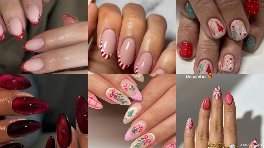 20 Christmas Party Nails With Glitter, Candy Stripes and Pretty Details