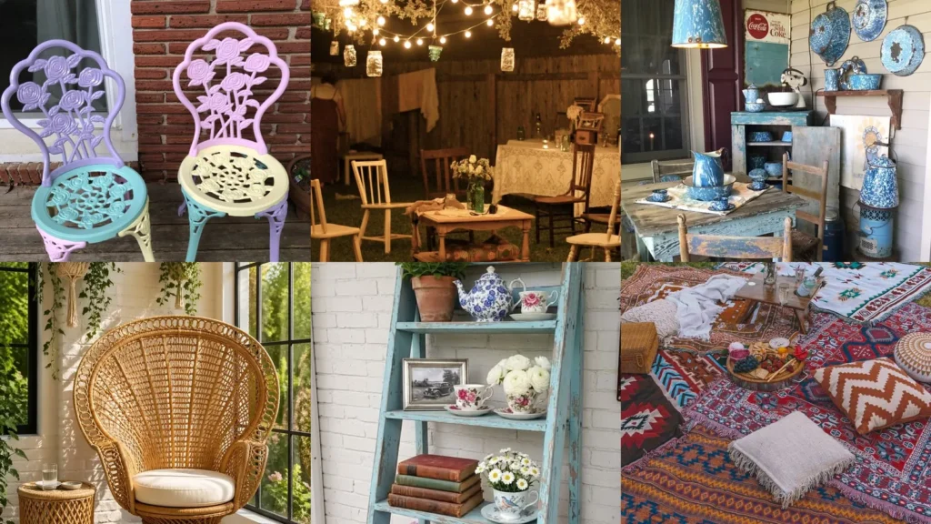 20 Vintage Patio Decor Ideas With Pastel Chairs, Flowers and Pretty Lights