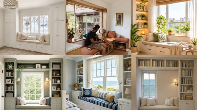 20 Window Seat Ideas for Your Living Room With Pretty Cushions and Book Storage